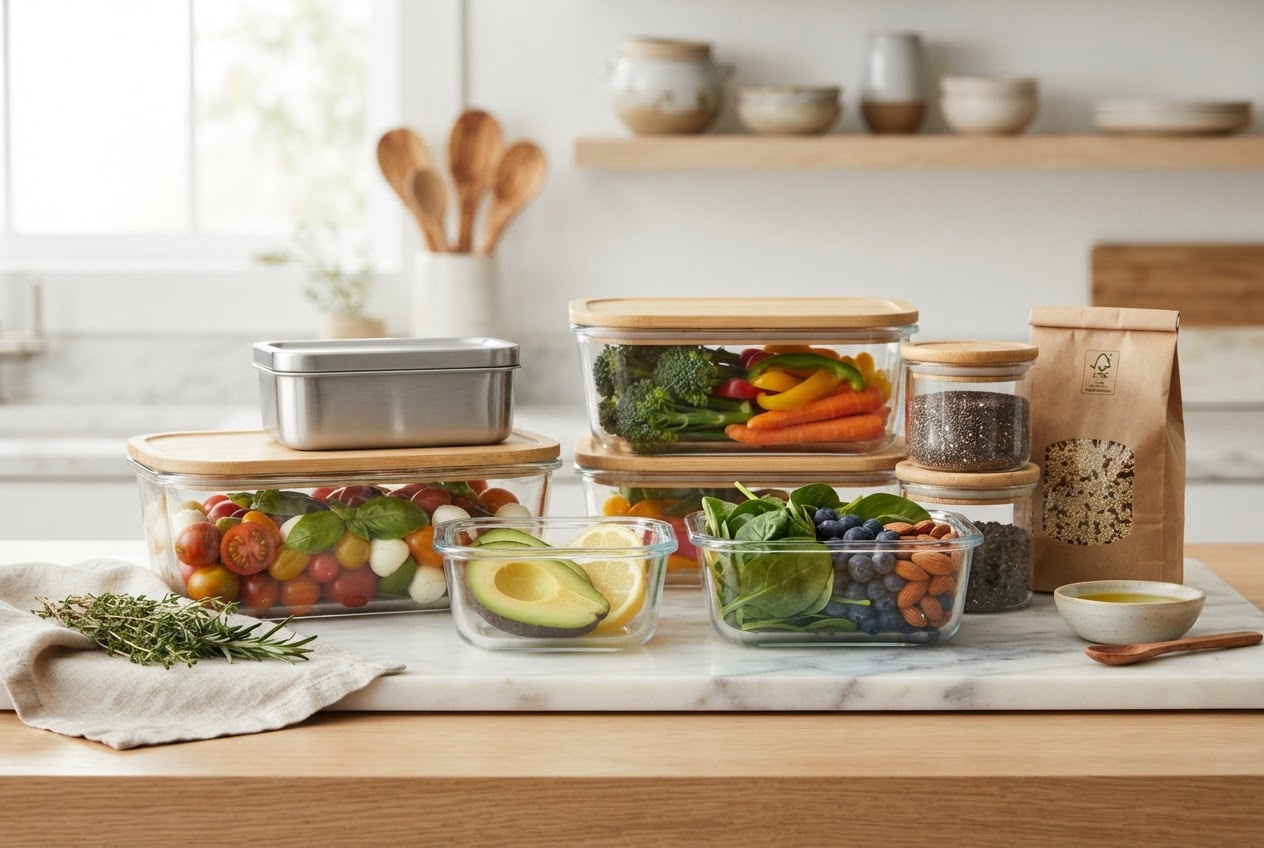 Premium food storage containers and fresh ingredients