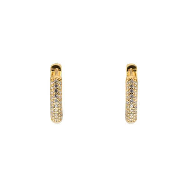 Yellow Gold Plated Silver Pave Cubic Zirconia Huggie Earrings - Image 2