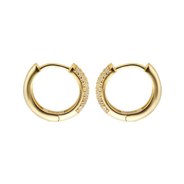 Yellow Gold Plated Silver Pave Cubic Zirconia Huggie Earrings - Image 3